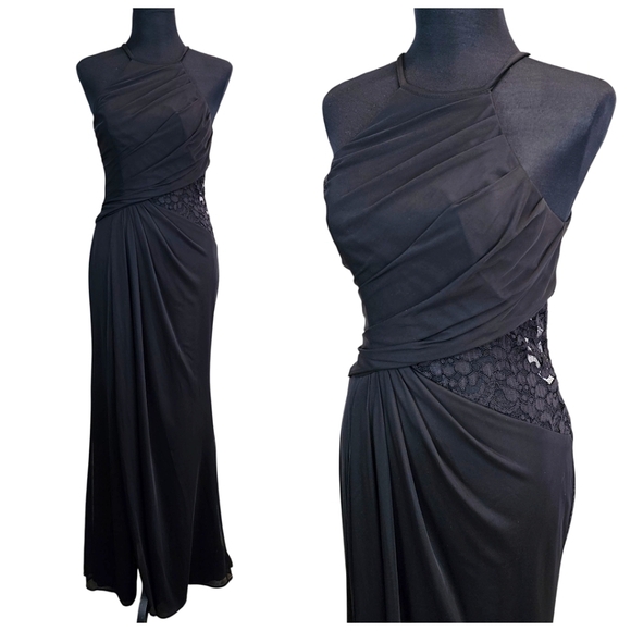David’s Bridal Black Lace Cutout Halter Maxi Gown Formal Evening Dress Women’s 4 - Picture 1 of 14